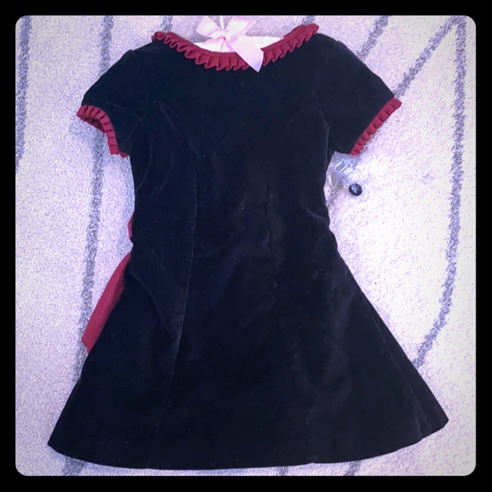 NWT Gorgeous black suede and burgundy infant dress